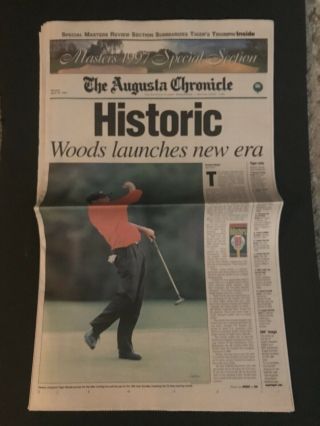 Tiger Woods Wins First Masters 1997 Augusta Chronicle Complete Newspaper
