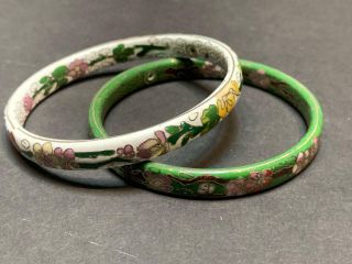 Vintage Chinese Cloisonne Bangle Bracelets - Green And White