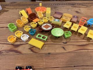 Fisher Price Vintage Little People Brown Checkers Table & Chairs Tables Plus