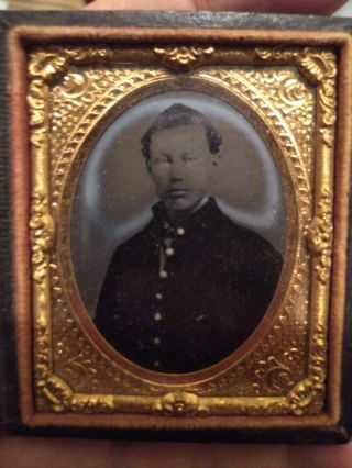 Antique Civil War Solider Photo Tintype In Case