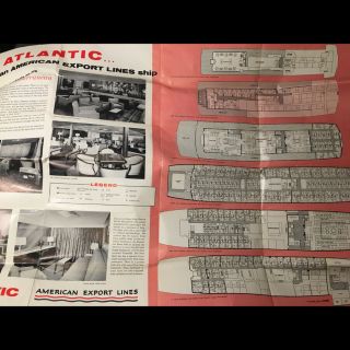 1960 Ss Atlantic American Export Lines Cruise Ship Deck Plans Brochure