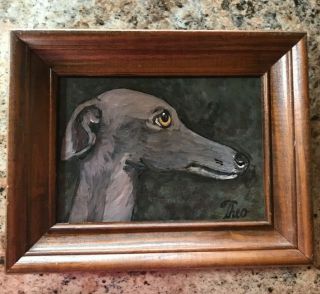 Vintage Greyhound Or Whippet Dog Painting Antique Signed Folk Art