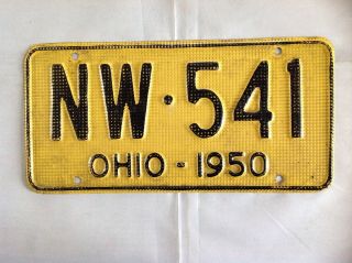 Vintage 1950 Ohio Automobile Aluminum Waffle License Plate / Nw 541