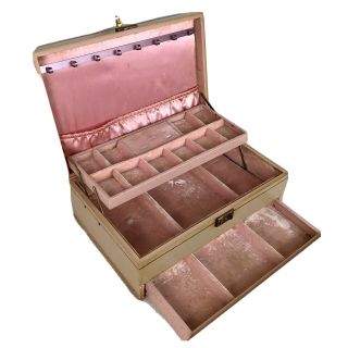 Mid Century Vintage Mele Jewelry Box 3 Tier Pink Rose With Velvet Interior
