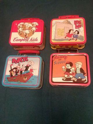 Vintage 4 Piece Set Of Collectible Mini Metal Lunch Boxes