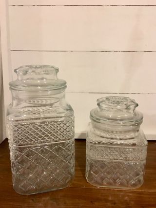 Vintage Anchor Hocking Wexford Glass Canisters Jars With Lids Set