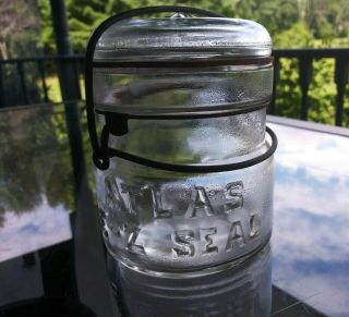 Vintage Half Pint Atlas E - Z Seal Glass Top Canning Fruit Jar With Wire Bail
