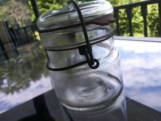 Vintage Half Pint Atlas E - Z Seal Glass Top Canning Fruit Jar With Wire Bail 2