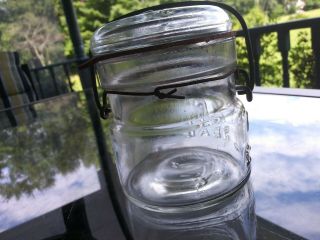 Vintage Half Pint Atlas E - Z Seal Glass Top Canning Fruit Jar With Wire Bail 3