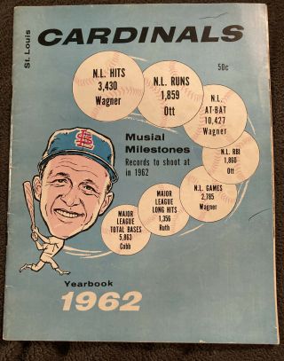 Vintage 1962 St.  Louis Cardinals Baseball Team Yearbook Feature Musial