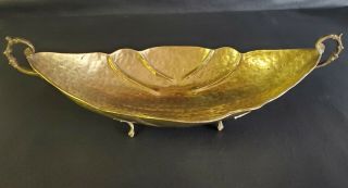Vintage Footed (4),  Hammered Brass Bowl/planter With Handles.  Piece