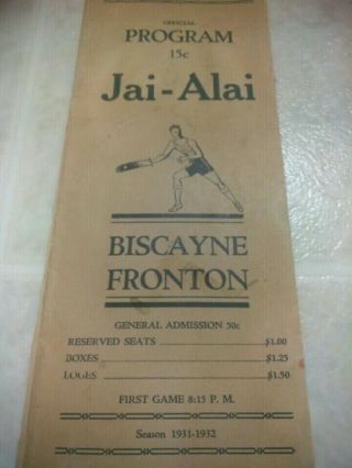 1932 Biscayne Fronton Jai Alai Program