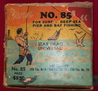 Box Only - Scarce Penn No.  85 Reel Box - See Notes & Pictures (ref - N1921)