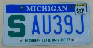 Michigan State University Spartans Graphic Michigan License Plate; Au39j