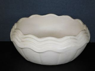 Vintage Mccoy Pottery Usa Signed White Wavy Embossed Rim Planter Bowl Dish Retro
