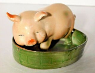 Antique Porcelain Fairing Pink Pig In A Tub Tray Germany