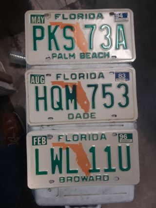 Vintage Florida License Plate Dade,  Broward,  Palm Beach County Cond.