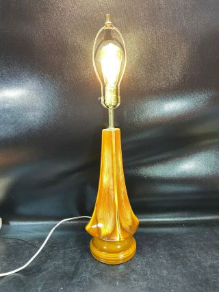 Vtg Mcm Ceramic Drip Glaze Light Lamp Brown/orange 28.  5 " Tall