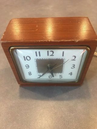Vintage GE General Electric Telechron Wooden Alarm Clock Model 7H228 Gold Emboss 2
