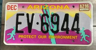 Arizona Expired 1998 Protect Our Environment License Plate Ev 6944 Embossed