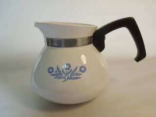Vintage Corning Ware Coffee / Tea Pot 6 Cups White With Blue Cornflower Design