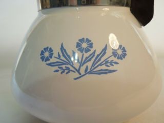Vintage Corning ware Coffee / Tea Pot 6 Cups White with Blue Cornflower Design 2