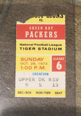10/28/1973 Green Bay Packers At Detroit Lions Nfl Football Ticket Stub