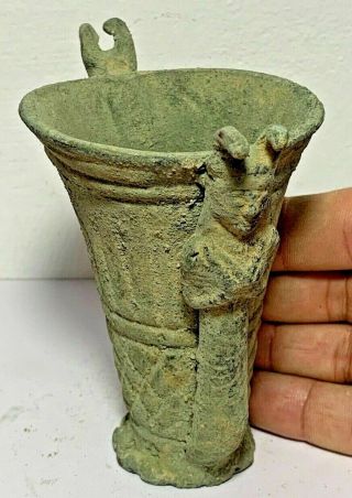 Scarce Ancient Roman Bronze Amphora Vessel Two Beasts 104mm