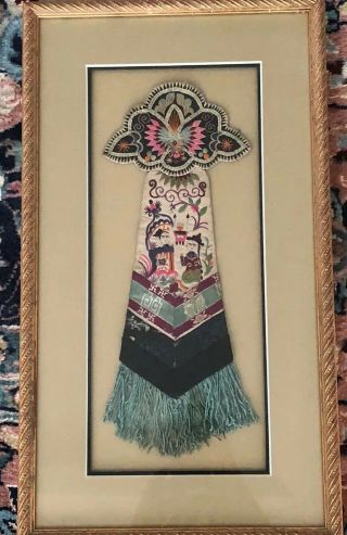 Antique Chinese Hand Embroidered FIGURAL Silk Robe Ornament Panel Frame Framed 2