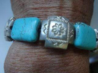 Vintage Southwestern Turquoise Bracelet w/ Sterling Silver Stud Earrings 2