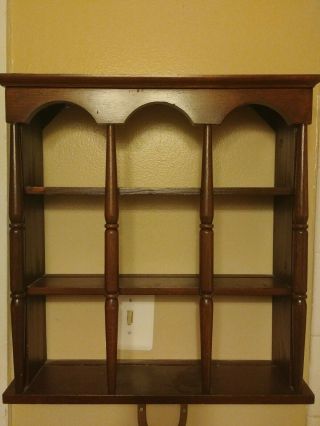 Vintage Colonial Brown Wood Knick Knack Wall Shelf Curio Cabinet