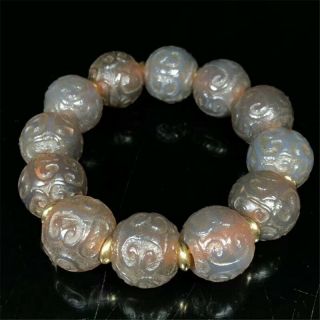 0.  79 " Chinese Exquisite Natural Agate Hand - Carved Ruyi Pattern Beads Bracelet
