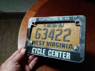 Vintage 1988 West Virginia Motorcycle License Plate Huntington Wv Cycle Center