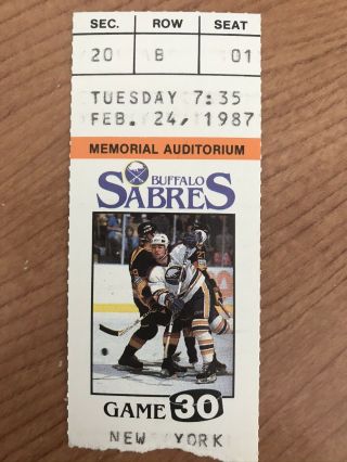 1986 - 87 Buffalo Sabres Vs York Rangers Ticket Stub With Bonus Dvd