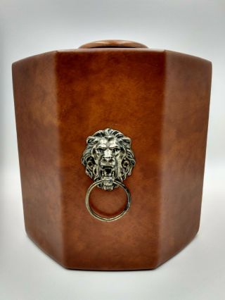 Vintage Kraftware Ice Bucket W/lion Handles Trim Faux Leather