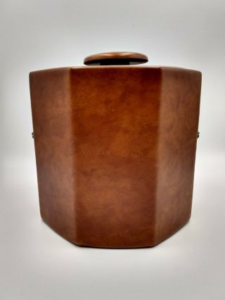 Vintage Kraftware Ice Bucket w/Lion Handles Trim faux leather 3