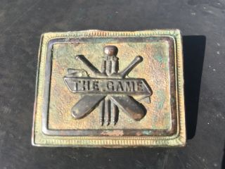 Antique Victorian Cricket Belt Clasp Buckle " The Game” Vintage 1800s Stumps,  Bat