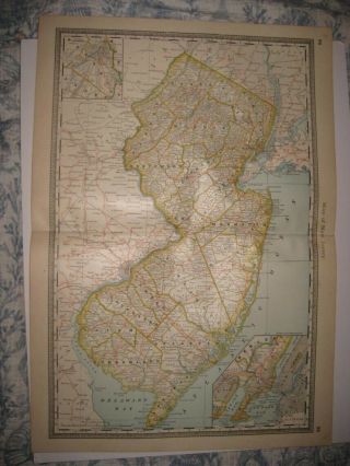 Large Fine Vintage Antique 1885 Jersey Map Hudson County Hoboken City Rare