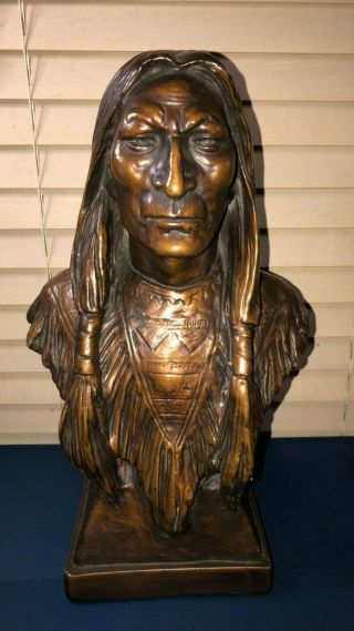 Vintage Bronzed Plaster 5766 Native American Head Bust Max Bachmann 1902 Mahwal