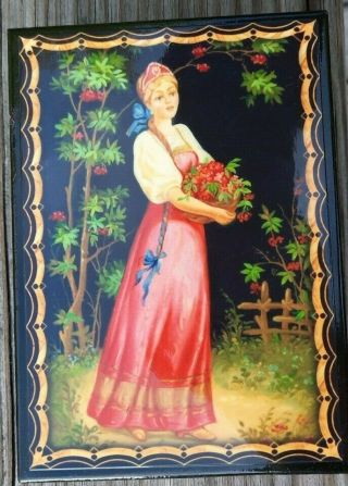 Vintage Boyarinoff Russian Lacquer Tea Box - The Scarlet Flower