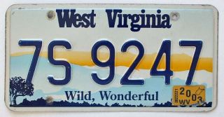 West Virginia 2003 " Scenic " License Plate,  7s 9247,  Optional,  Specialty