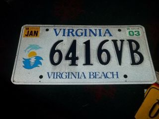 Virginia License Plate 2003 Virginia Beach 6416 Vb