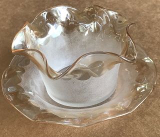 Antique England Pomona Glass Finger Bowl & Under Plate Nr