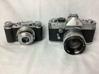 2 Vintage 35mm Cameras W Cases Edinex & Petri