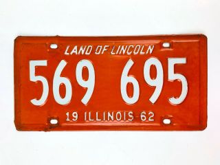 Illinois 1962 Vintage License Plate Classic Car Tag Man Cave Garage Ford Chevy