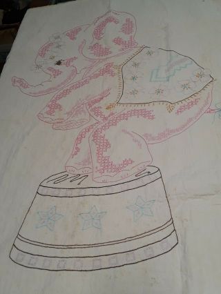 Vintage Embroidered Child Baby Quilt Hand Stitched Pink Elephant Blanket