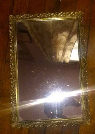 Vintage Gold Metal Filigree Vanity Mirror Dresser Tray Rectangle