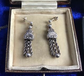 Quality Antique Victorian Real Silver Triple Dropper Design Earrings