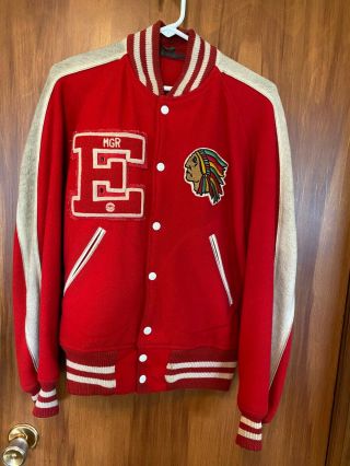 Vtg Varsity Lettermans Jacket Red White Wool Leather 70s Sz L