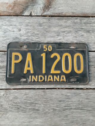 Vintage Indiana 1950 License Plate Black And Yellow Pa 1200